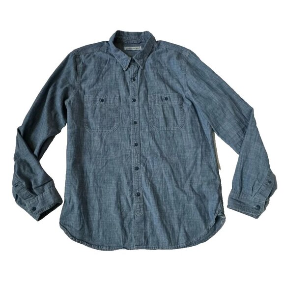 Outerknown Mens M Chambray Utility Shirt Button Front Denim Blue Long Sleeve Top - Picture 1 of 9